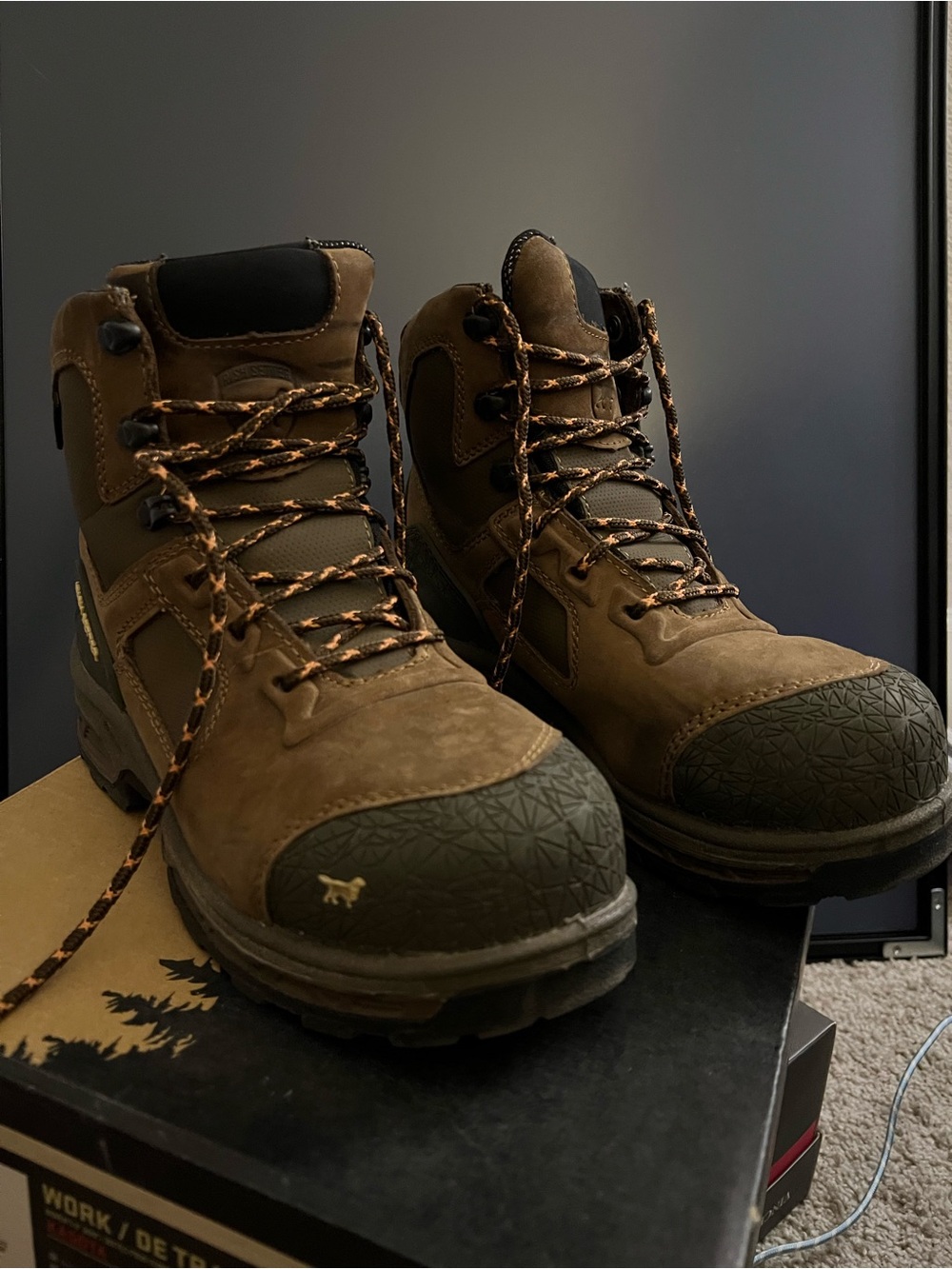 Red Wing Shoes Brown Work Boots with Black Toe Caps